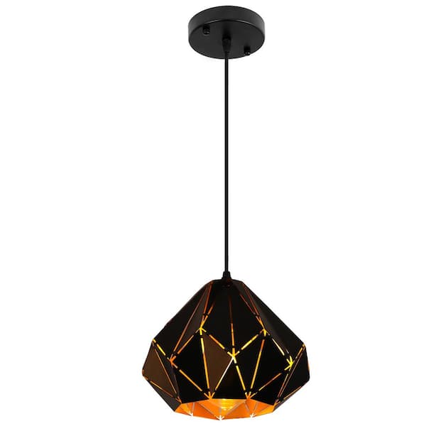 LamQee 1-Light Industrial Black Island Hollow Geometric Pendant Light for Kitchen