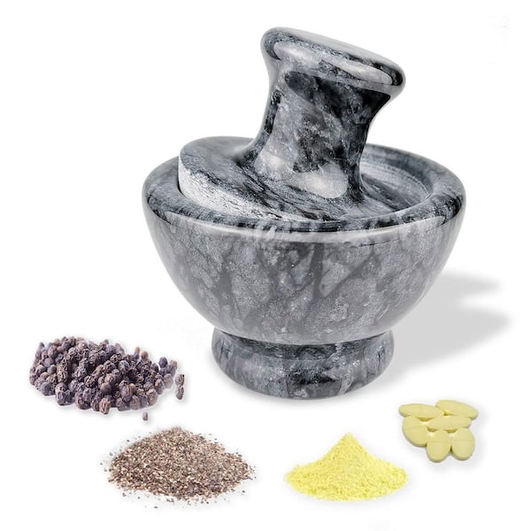Natural Marble Mortar and Pestle Set with 3.7 Inch Diameter for Pill Crusher and Spice Stone Grinder