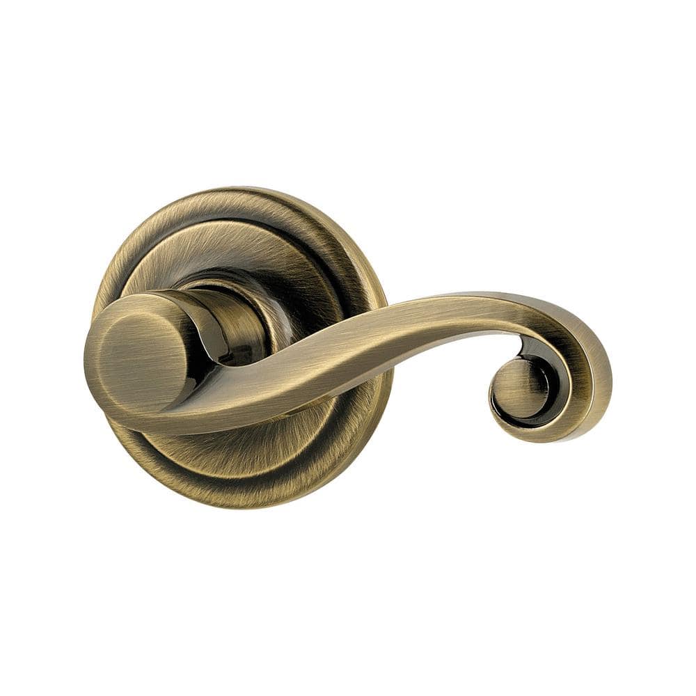 Lido Antique Brass Passage Hall/Closet Door Handle Featuring Microban Antimicrobial Technology