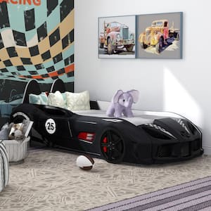 Copperstone Black Twin Kid's Race Car Bed with LED Lights