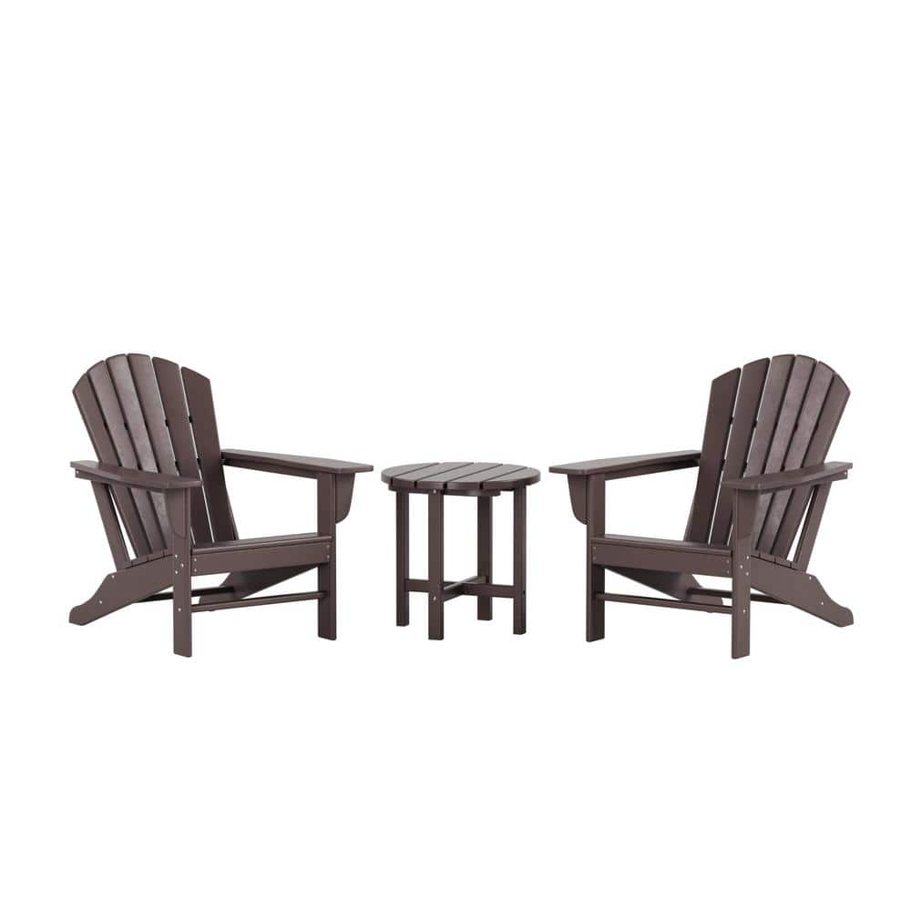 Mason Dark Brown 3-Piece Poly Plastic Outdoor Patio Classic Adirondack Fire Pit Chair Set With 2-Chairs and Side Table -  WESTIN OUTDOOR, OP6001-DKBR-3