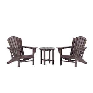 Mason Dark Brown 3-Piece Poly Plastic Outdoor Patio Classic Adirondack Fire Pit Chair Set With 2-Chairs and Side Table