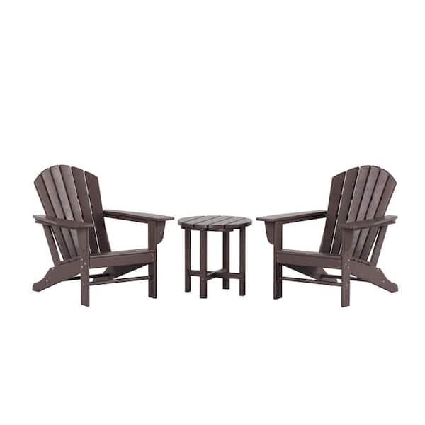 WESTIN OUTDOOR Mason Dark Brown 3-Piece Poly Plastic Outdoor Patio Classic Adirondack Fire Pit Chair Set With 2-Chairs and Side Table