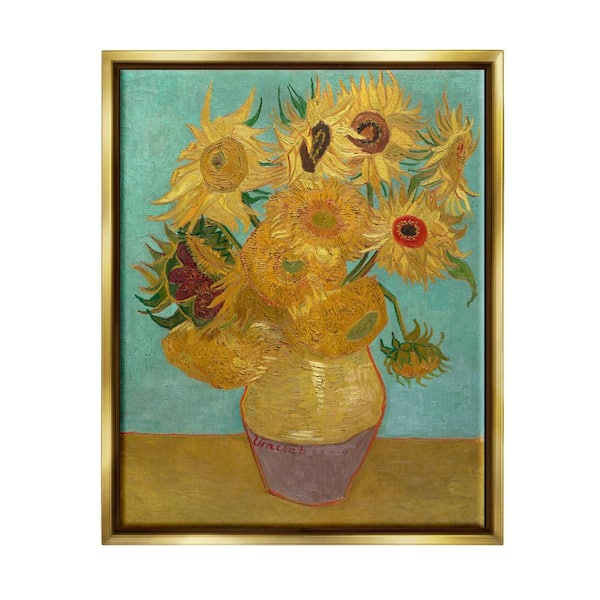 Van Gogh Sunflowers Post Impressionist Painting by Vincent Van Gogh Floater Frame Nature Wall Art Print 21 in. x 17 in.