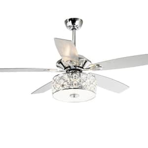52 in. Indoor Chrome Chandelier Ceiling Fan with Crystal Light Kit and Remote Control Included