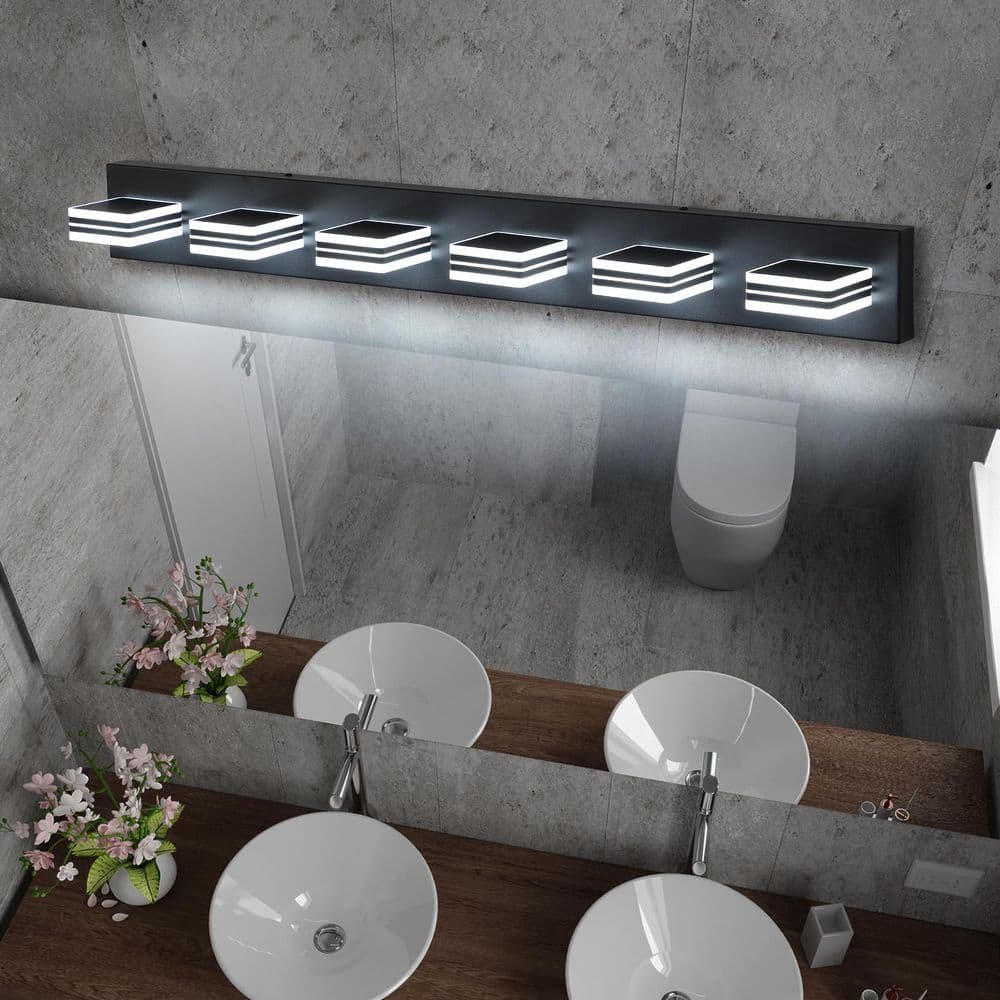 39 in. Modern 6-Light Black LED Vanity Light Over Mirror Bath Wall Lighting Fixtures with Square Acrylic Lampshades price history on PriceWatchPro