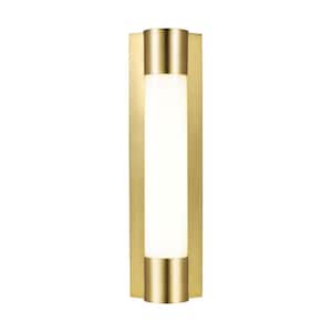 Loring 5 in. W x 18 in. H 1-Light Burnished Brass Dimmable LED Small Vanity Light Bar with Milk Glass Shade