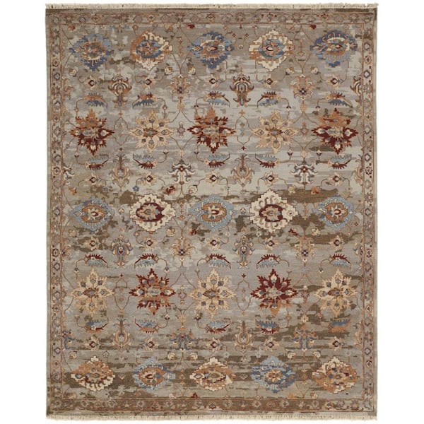HomeRoots 8 ft. x 10 ft. Tan, Brown, Gray Floral Area Rug