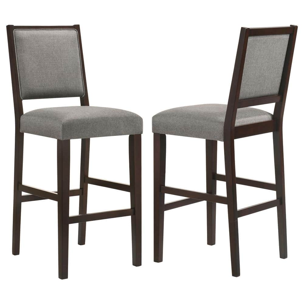 Gray Upholstered Transitional Wood Bar Stools with Footrest