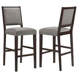 46 in. Grey and Espresso Open Back Wood Frame Bar Stool with Footrest (Set of 2)