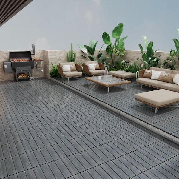 Tunearary 11.8 in. x 11.8 in. Outdoor Patio Dark Gray Wood Plastic Waterproof Interlocking Composite Decking, 11 Pieces
