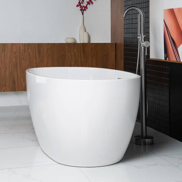 Rouen 59 in. Acrylic FlatBottom Double Ended Bathtub with Chrome Overflow and Drain Included in White