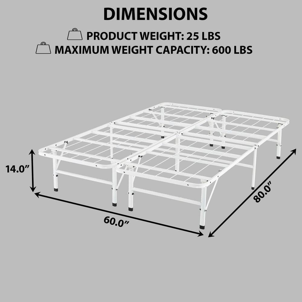 White Queen Upholstered Metal Platform Bed Frame with Slats