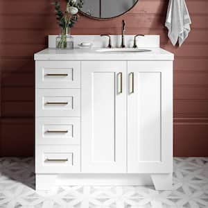 Taylor 36.25 in. W x 22 in. D x 36 in. H Single Sink Freestanding Bath Vanity in White with Carrara Quartz Top