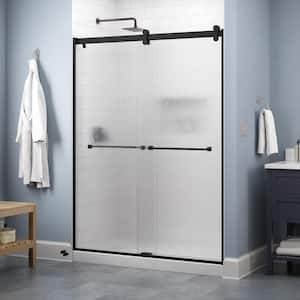 Contemporary 58-1/2 in. W x 71 in. H Frameless Sliding Shower Door in Matte Black with 1/4 in. Tempered Rain Glass
