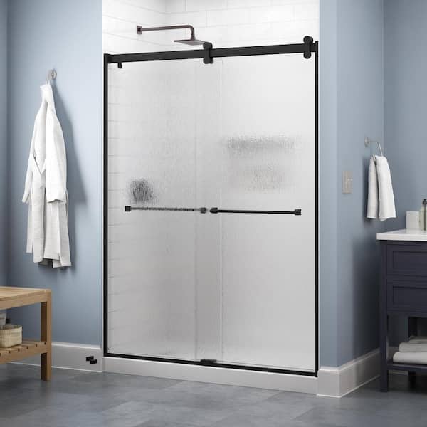 Delta Contemporary 58-1/2 in. W x 71 in. H Frameless Sliding Shower Door in Matte Black with 1/4 in. Tempered Rain Glass