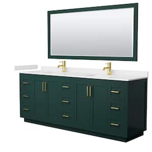 Miranda 84 in. W x 22 in. D x 33.75 in. H Double Sink Bath Vanity in Green with Carrara Cultured Marble Top & Mirror