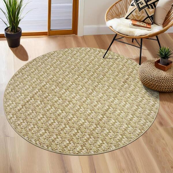 Camel 4 ft. x 4 ft. Round Polyester Washable Modern Geometric Pattern Area Rug