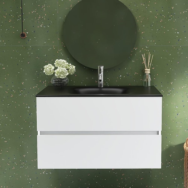 Staykiwi 34 in. W x 21 in. D x 19 in. H Bath Vanity in White with Black Quartz Top