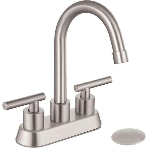 MTTCLE 4 in. Centerset Double Handle High Arc Bathroom Sink Faucet with Pop-up Drain in Brushed Nickel