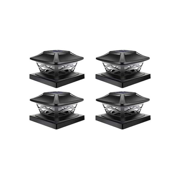 WIN STELLAR Solar 5.5 in. x 5.5 in. Vinly Black Plastic Fence Post (4-Pack)