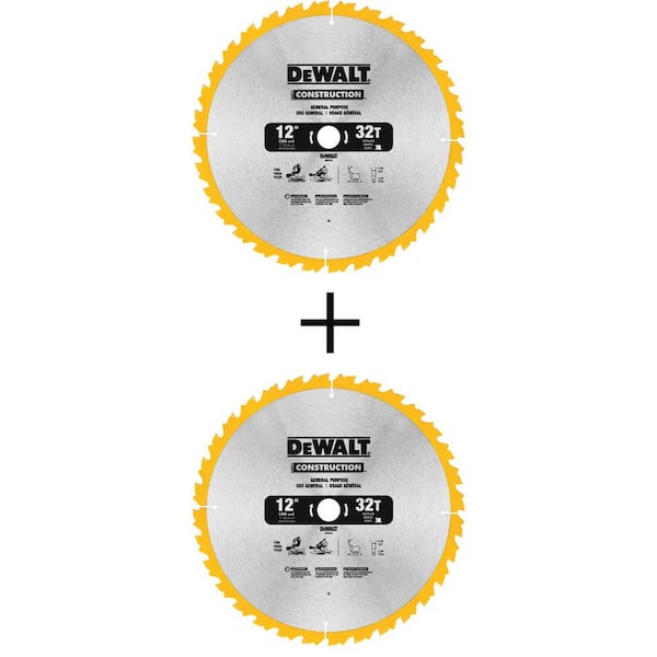 DEWALT Construction 12 in. 32-Teeth Thin Kerf Miter Slide Miter Blade (2-Pack)