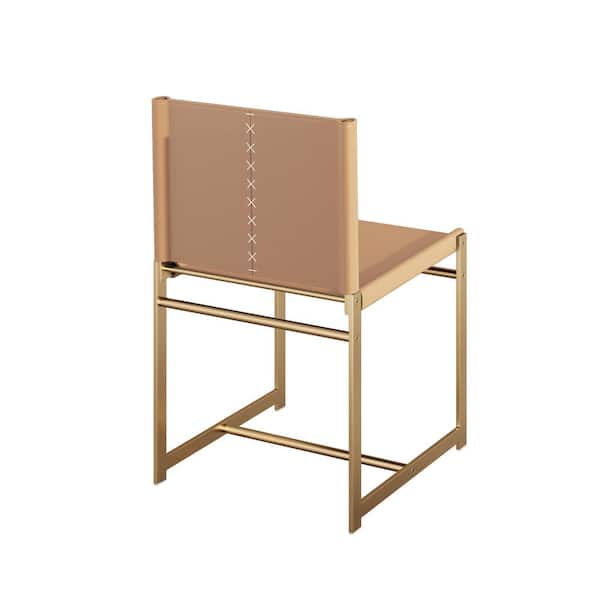 AUTMOON Gold Metal Outdoor Bar Stool in Khaki (1-Pack)