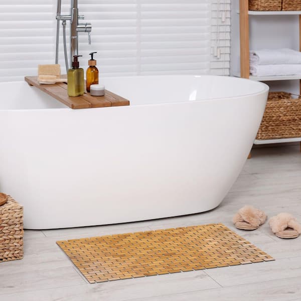 EVIDECO French home goods Duckboard 16 in. x 40 in. Brown Bamboo Natural Rectangle Bath Rug