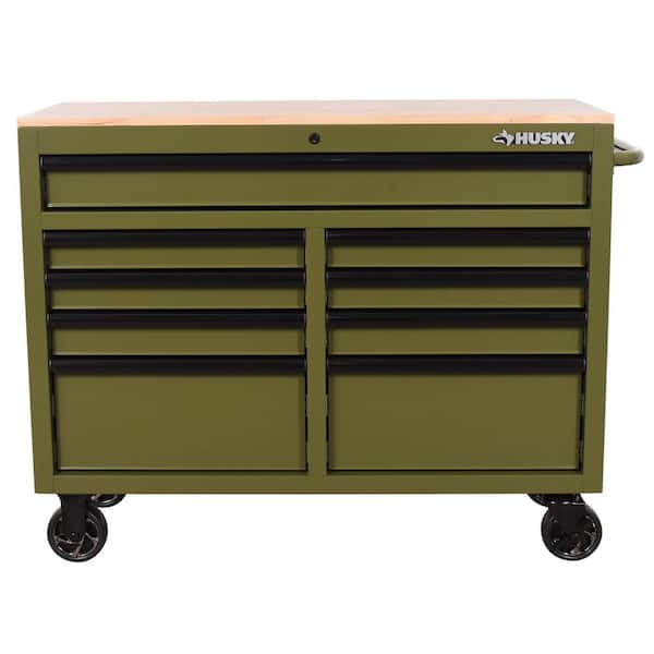 Husky 46 in. W x 18.1 in. D 9-Drawer Army Green Mobile Workbench