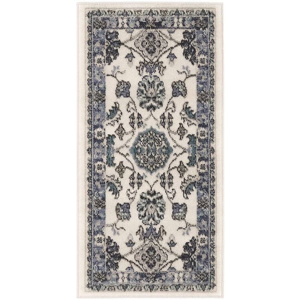 Nourison Essentials Ivory Blue 2 ft. x 4 ft. Center medallion Traditional Area Rug