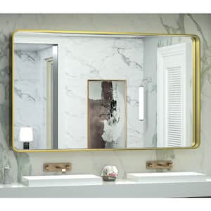 60 in. W x 36 in. H Rectangular Aluminum Framed Wall Mount Bathroom Vanity Mirror in Gold