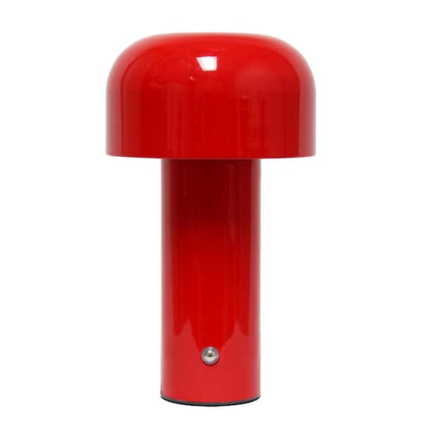 Simple Designs 8.26 in. Portable Mini Mushroom Dome Dimming LED Novelty Task and Reading Touch Lamp for Office, Entryway, Red