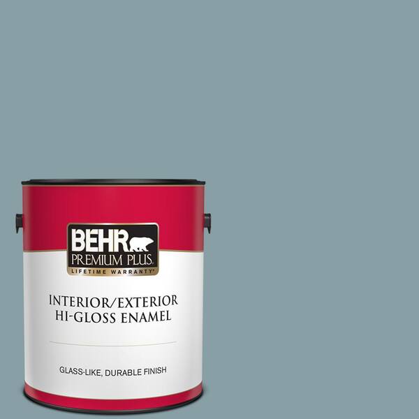 BEHR PREMIUM PLUS 1 gal. #BNC-18 Aqua Gray Hi-Gloss Enamel Interior/Exterior Paint