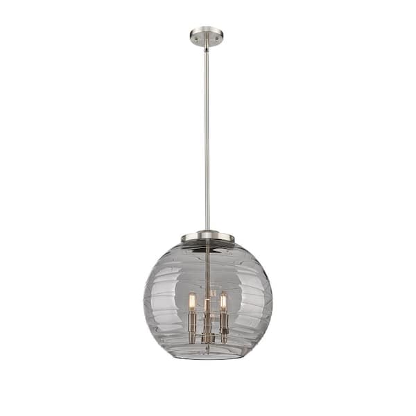 Athens Deco Swirl 180-Watt 3-Light Brushed Satin Nickel Shaded Mini Pendant Light with Tinted Glass Shade