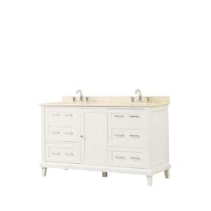Winslow 60 in. W x 23 in. D Vanity in White with Marble Vanity Top in Beige with White Basin