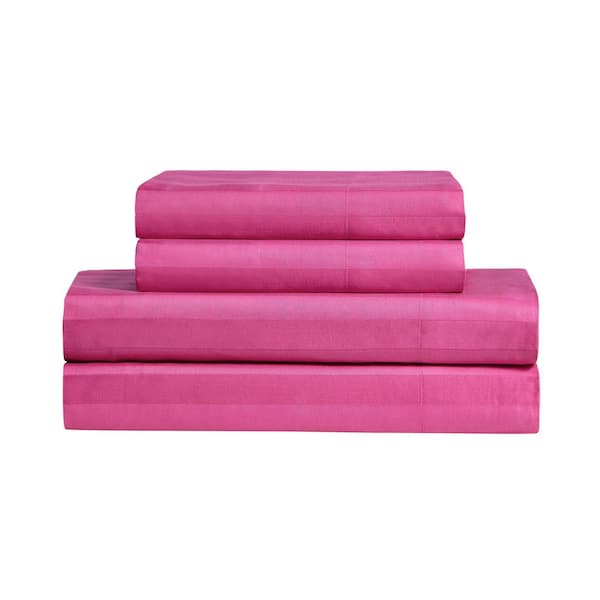 The Sheet Lab Regal Dreams 4-Piece Hot Pink Striped Cotton Full Deep Pocket Sheet Set
