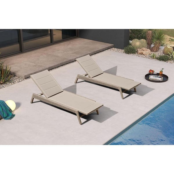 Outdoor Chair Chaise Lounge Sun Lounges Aluminum Poolside Adjustable Reclining Patio Set of 2 Nurture Shale