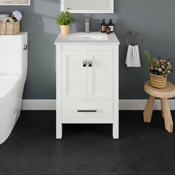London 24 in. Single Sink White Bath Vanity with White Carrara Quartz Top (Assembled)