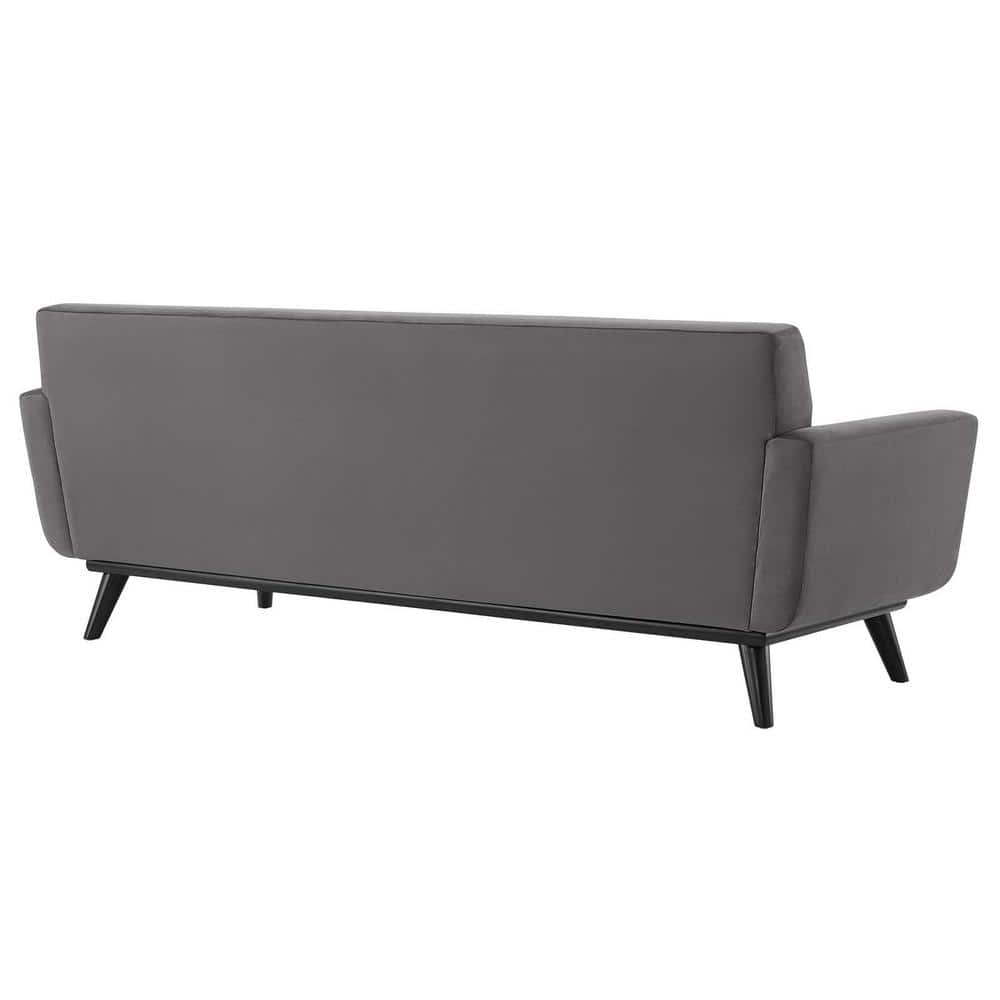 Elegant Gray Velvet Sofa with Tufted Design and Removable Cushions