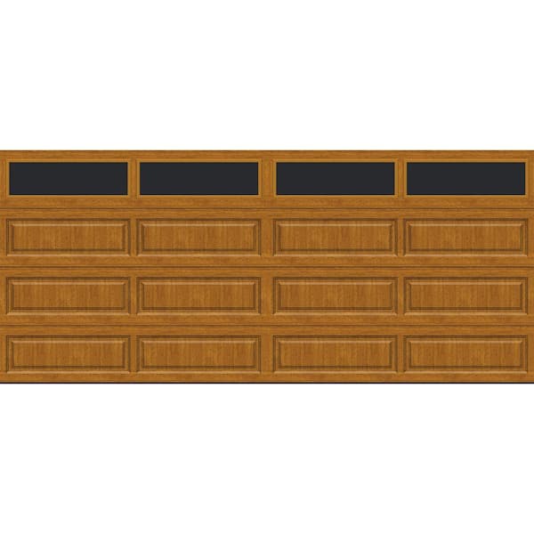 Clopay Classic Steel Long Panel 16 ft. x 7 ft. Insulated 12.9 R-Value Wood Look Medium Garage Door with windows