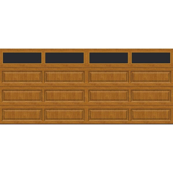 Classic Steel Long Panel 16 ft. x 7 ft. Insulated 18.4 R-Value Wood Look Medium Garage Door with windows