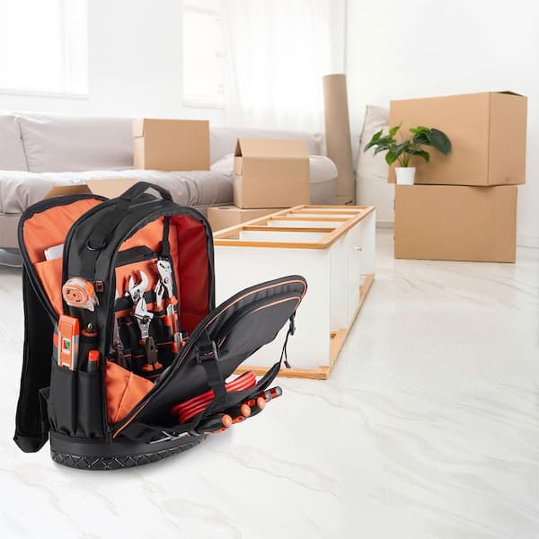 Tool Backpack, 65 Pockets, Heavy-duty Tools Storage Organizer Work Bags with Laptop Compartment & Molded Base