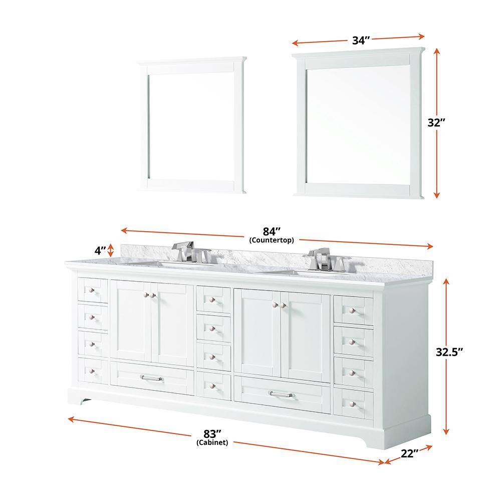 Dukes Classic White 84" Double Vanity with Carrara Marble Top