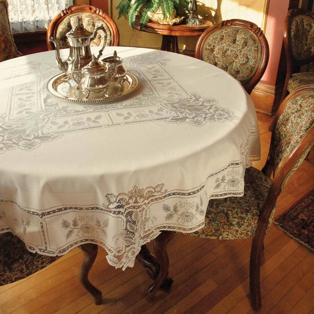 Heritage Lace Heirloom Round Ecru, 70 Inch Round Silver Tablecloth