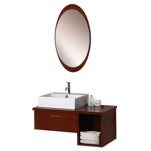 DreamLine 31.5 in. Vanity in Red Oak with Porcelain Vanity Top in White and Mirror-DISCONTINUED