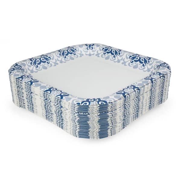 Glad 10 in. Square Paper Plates - Blue Victorian (50-Count)