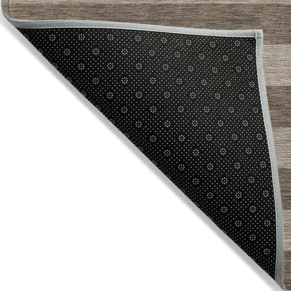 Coffee 5 ft. x 8 ft. Woven Striped Polyester Rectangle Indoor / Outdoor Area Rug