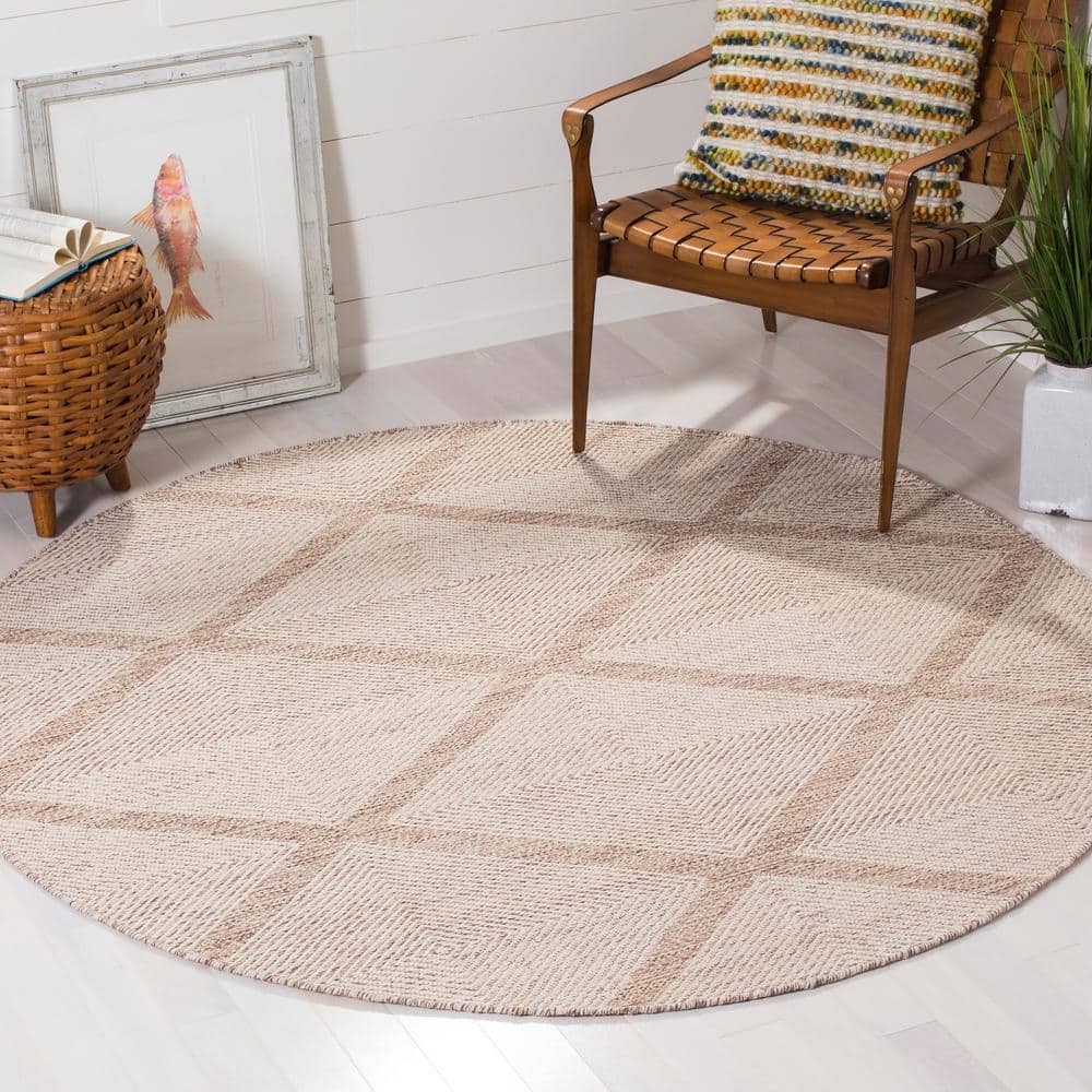 Montauk 8 ft. x 8 ft. Round Beige Large Diamonds Geometric Area Rug price history on PriceWatchPro