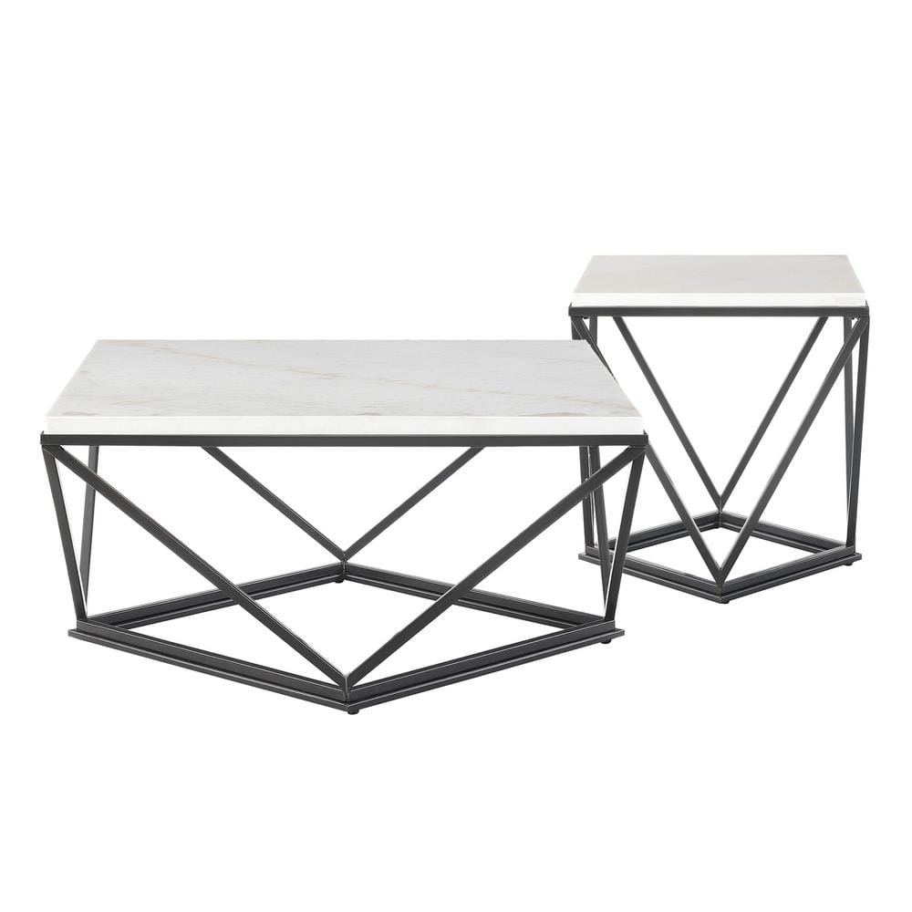 Conner White Marble and Black Metal 2-Piece Table Set