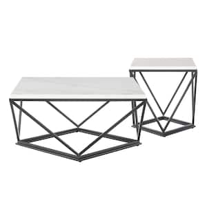 Conner 2-Piece Black Square Marble Coffee Table Set